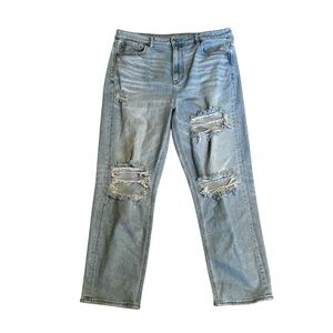 American Eagle Stretch Distressed Mom Straight Leg Jeans Womens 16 Regular